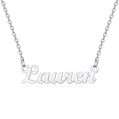 Collier Personnalisé avec Nom en Acier Inoxydable Lauren Argenté