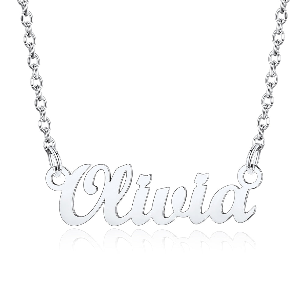 Collier Personnalisé avec Nom en Acier Inoxydable Argente Olivia