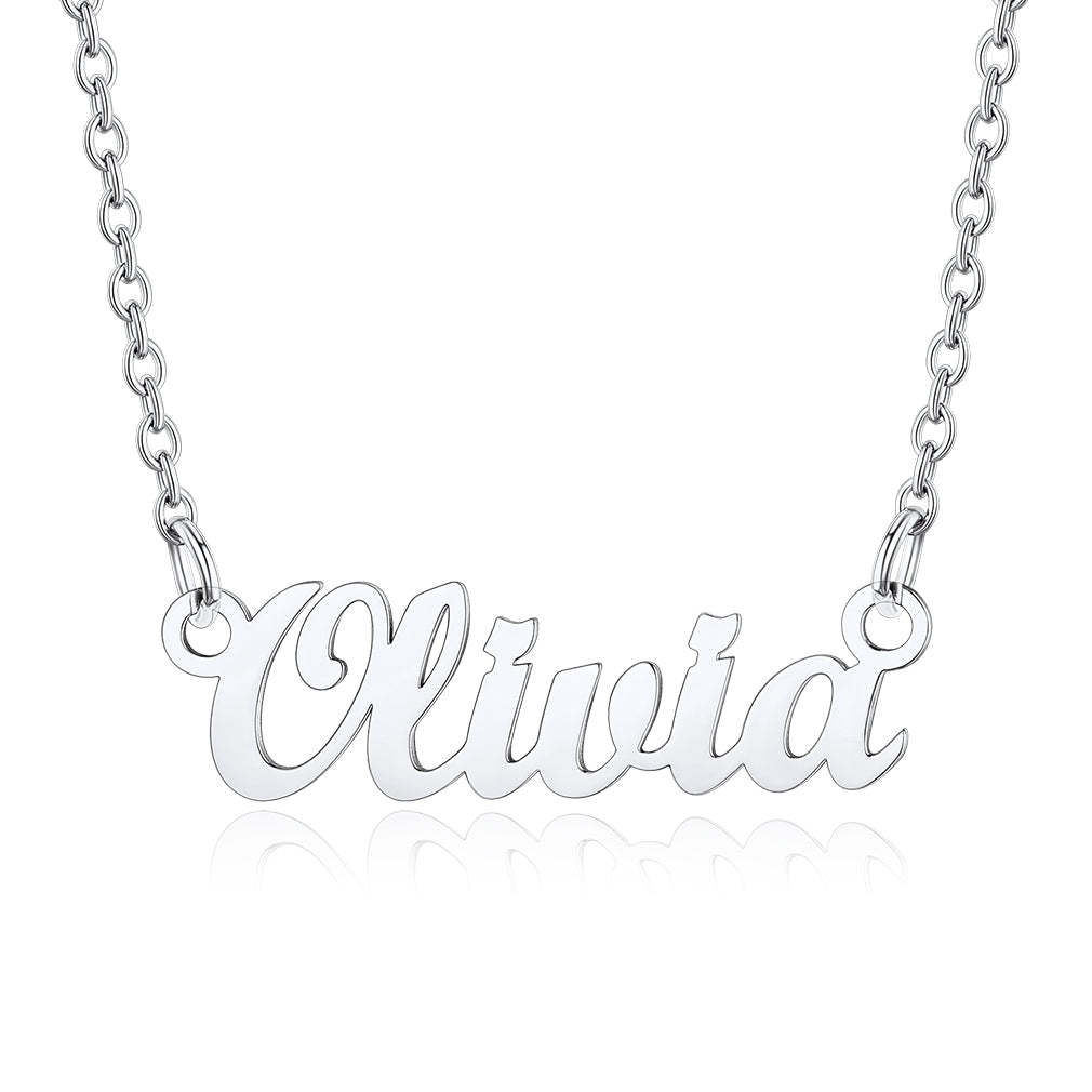 Collier Personnalisé avec Nom en Acier Inoxydable Argente Olivia