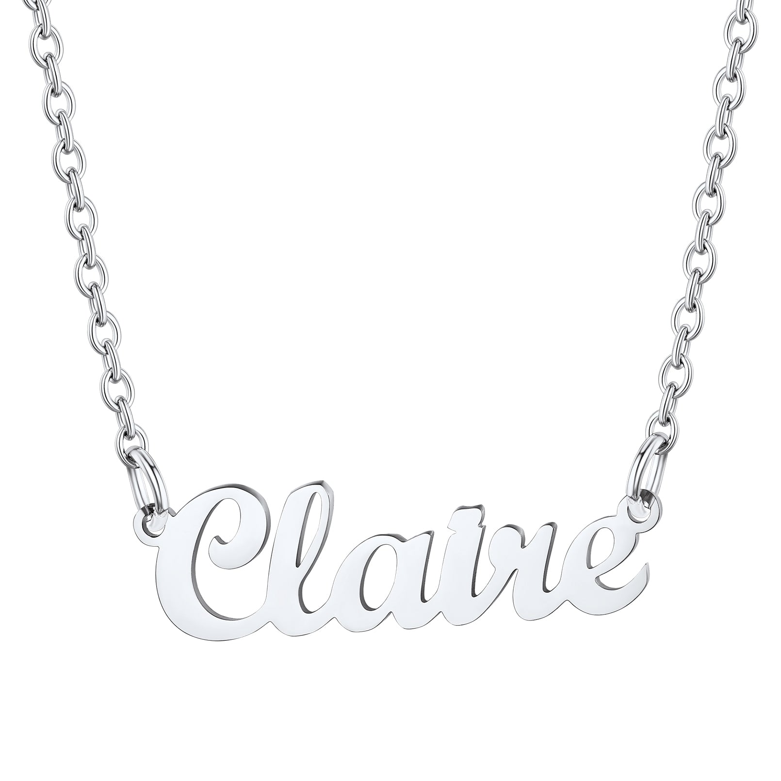 Collier Personnalisé avec Nom en Acier Inoxydable Claire Argenté