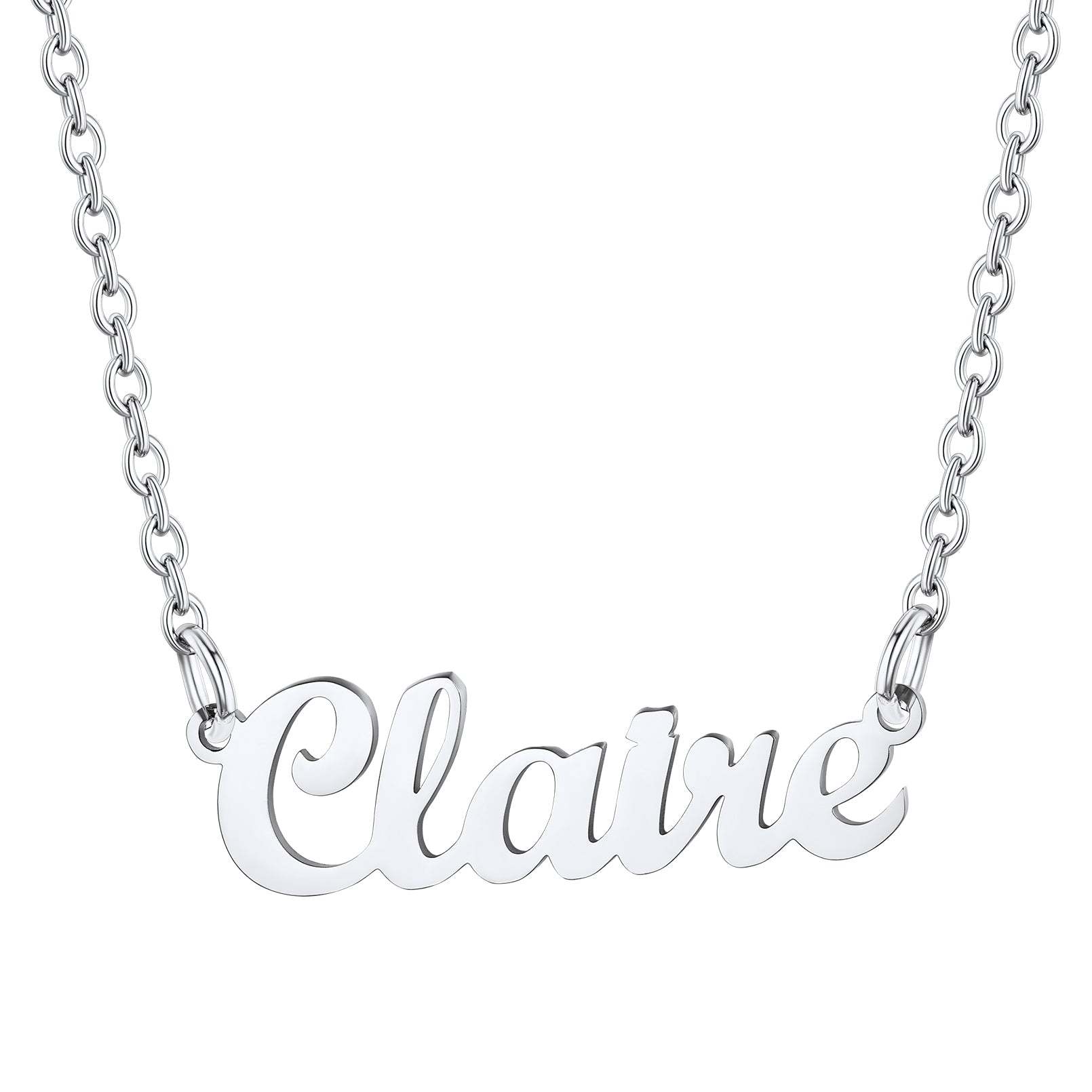 Collier Personnalisé avec Nom en Acier Inoxydable Claire Argenté