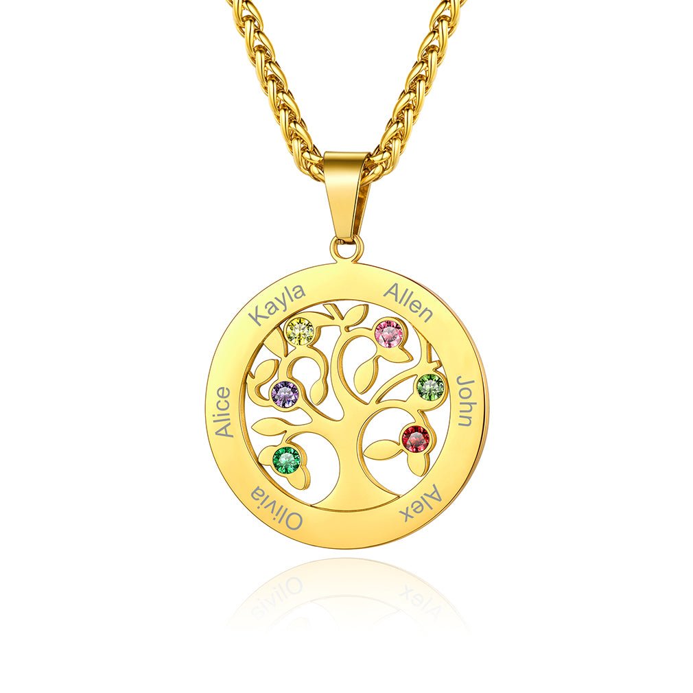 Collier Arbre de Vie avec Pierres de Naissance Personnalisé