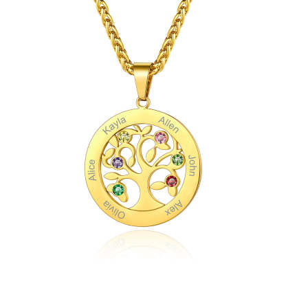 Collier Arbre de Vie avec Pierres de Naissance Personnalisé