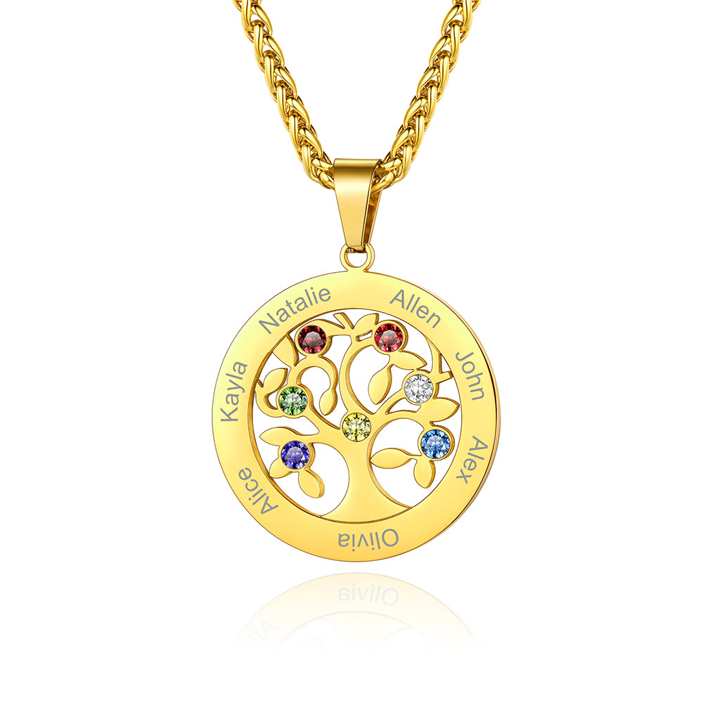 Collier Arbre de Vie avec Pierres de Naissance Personnalisé