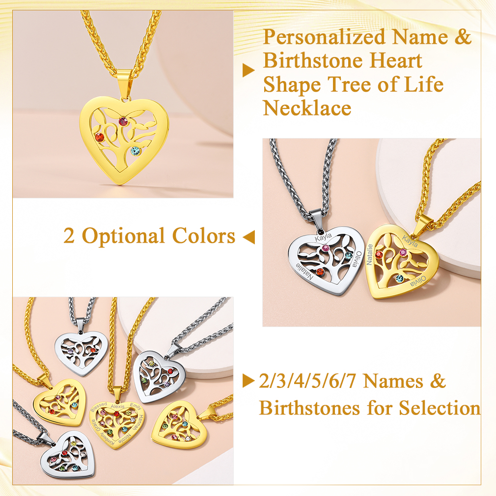 Collier Arbre de Vie avec 2 à 7 Pierres de Naissance Détail