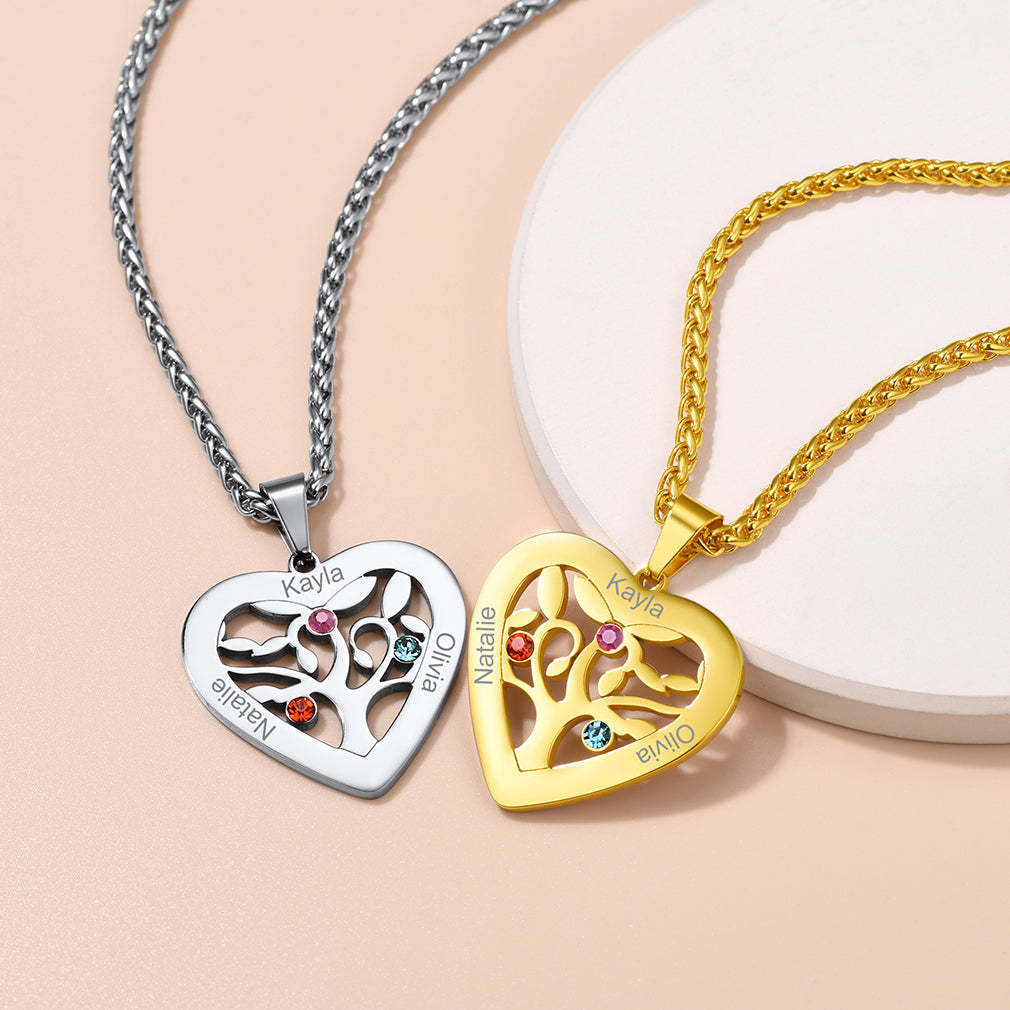 Collier Arbre de Vie avec 2 à 7 Pierres de Naissance pour Femme