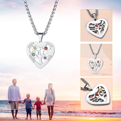 Collier Arbre de Vie avec 2 à 7 Pierres de Naissance pour Famille