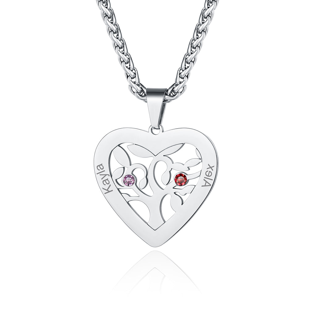 Collier Arbre de Vie avec 2 à 7 Pierres de Naissance silver