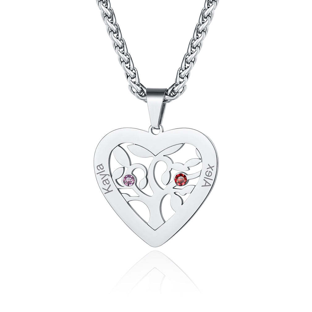 Collier Arbre de Vie avec 2 à 7 Pierres de Naissance silver