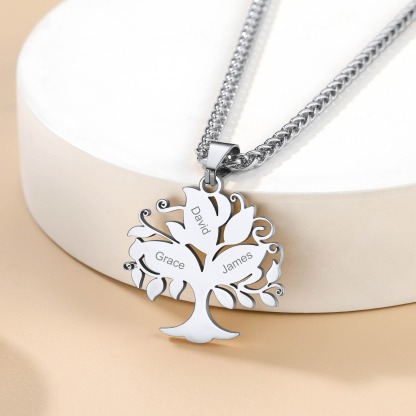 Collier Pendentif Arbre de Vie Personnalisé avec Prénoms Gravés 