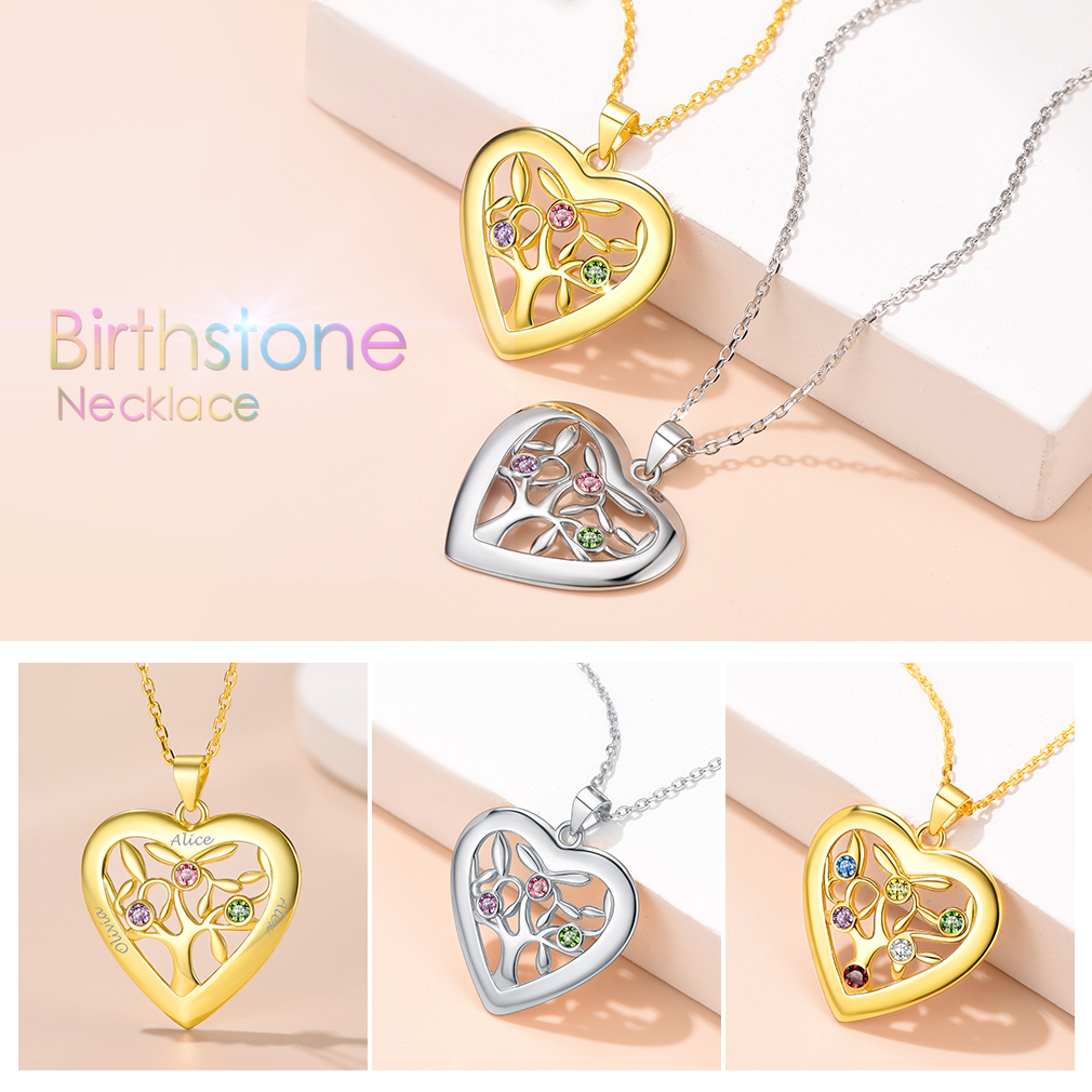 Collier Arbre Familial en Argent 925 avec Pierres de Naissance 