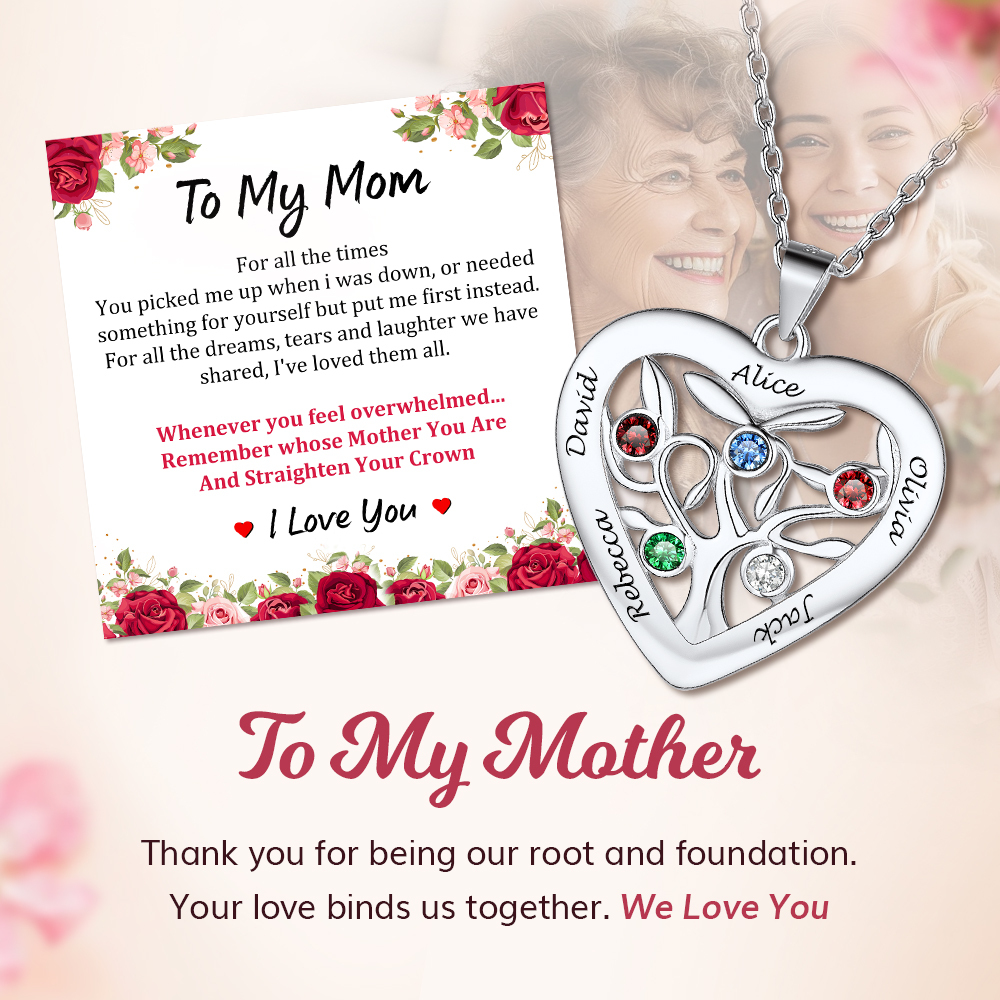 Collier Arbre de Vie en Argent 925 avec Pierres de Naissance pour Maman