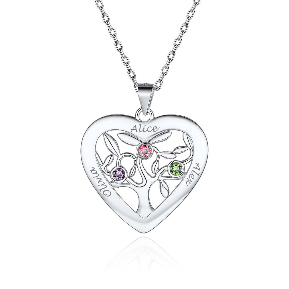 Collier Arbre de Vie en Argent 925 avec 3 Pierres de Naissance