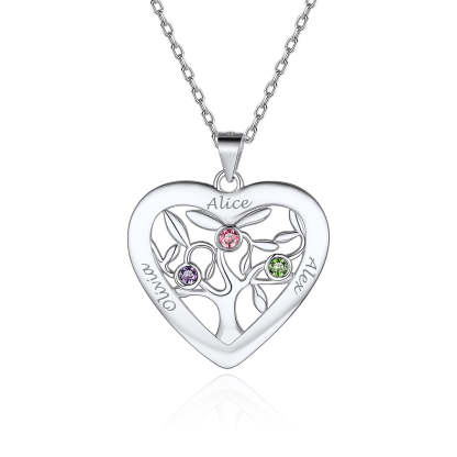 Collier Arbre de Vie en Argent 925 avec 3 Pierres de Naissance