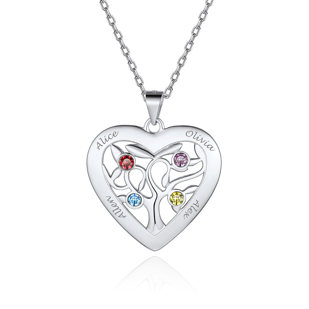 Collier Arbre de Vie en Argent 925 avec 4 Pierres de Naissance 