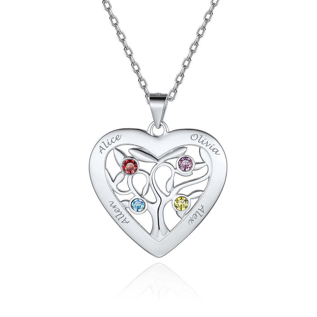 Collier Arbre de Vie en Argent 925 avec 4 Pierres de Naissance 