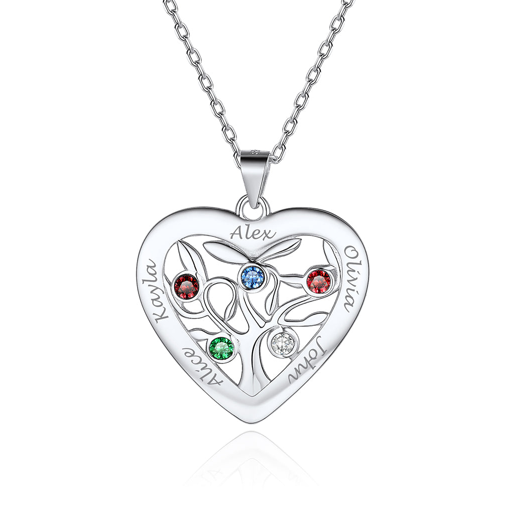 Collier Arbre de Vie en Argent 925 avec 5 Pierres de Naissance