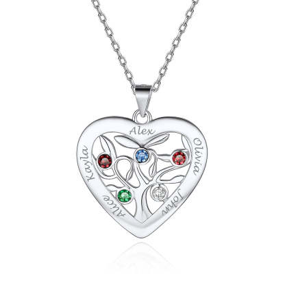 Collier Arbre de Vie en Argent 925 avec 5 Pierres de Naissance