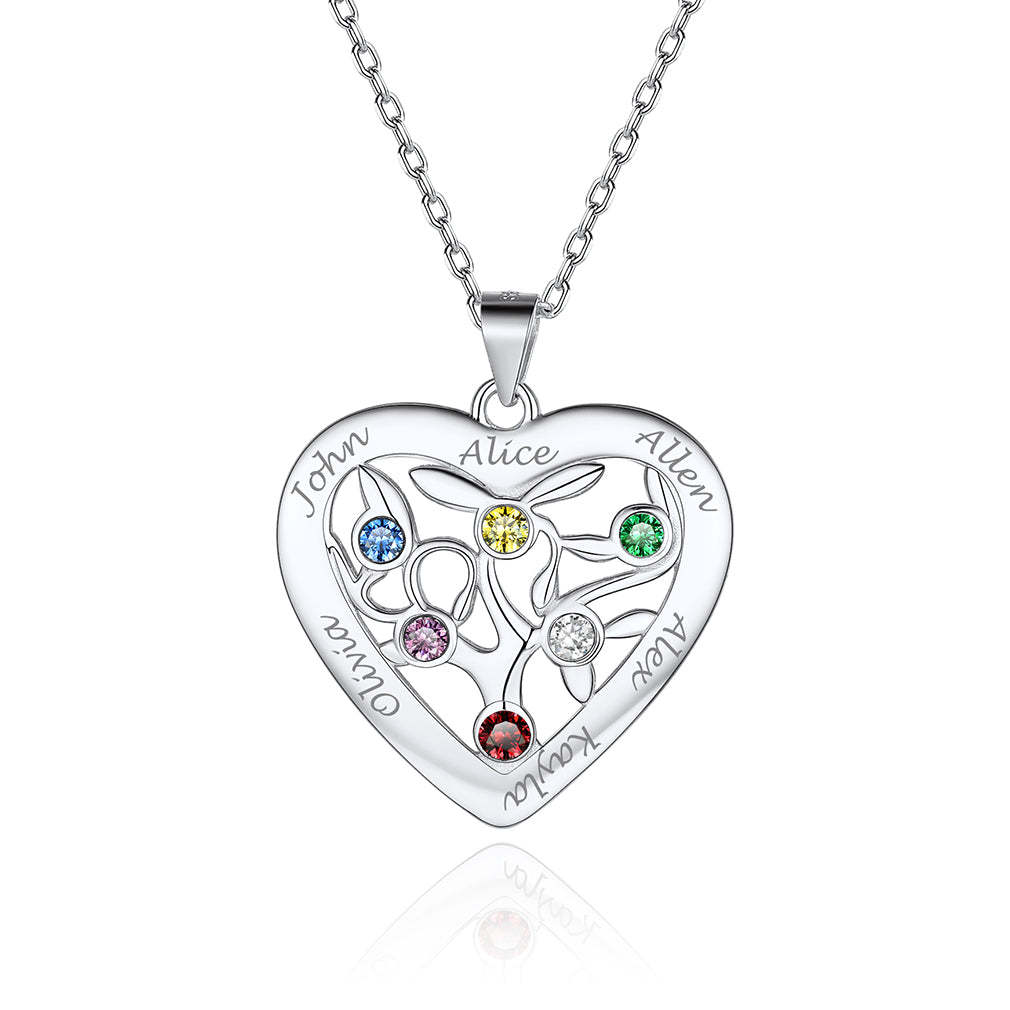 Collier Arbre de Vie en Argent 925 avec 6 Pierres de Naissance