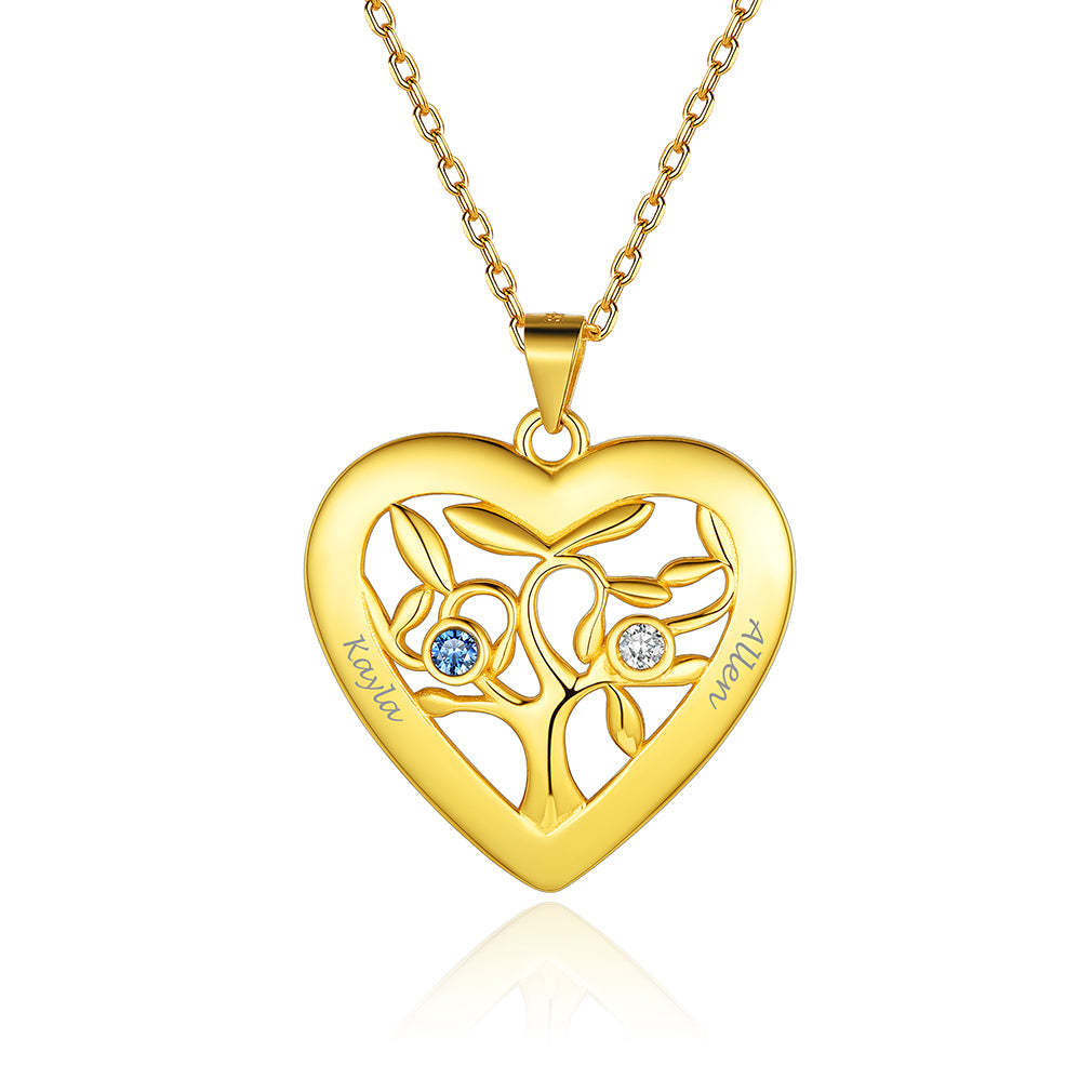 Collier Arbre de Vie en Argent 925 avec 2 Pierres de Naissance Or