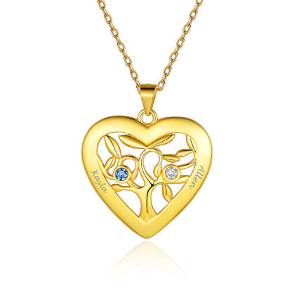 Collier Arbre de Vie en Argent 925 avec 2 Pierres de Naissance Or