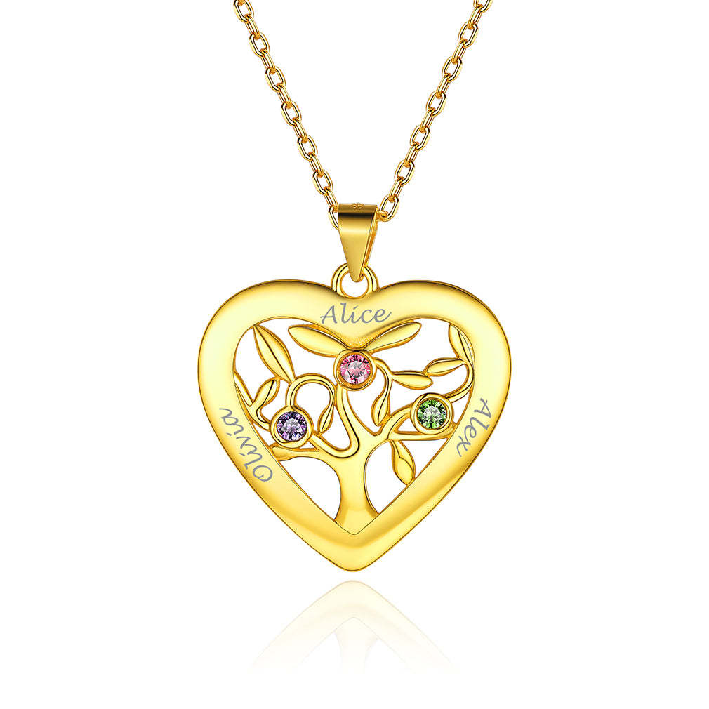 Collier Arbre de Vie en Argent 925 avec 3 Pierres de Naissance Or 