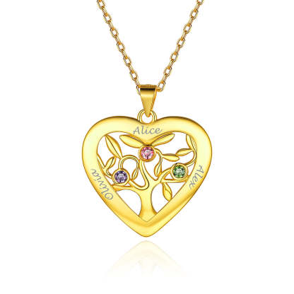 Collier Arbre de Vie en Argent 925 avec 3 Pierres de Naissance Or 
