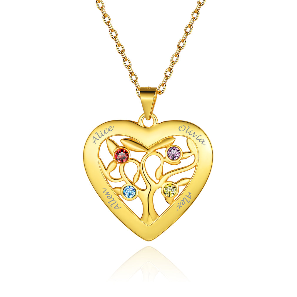 Collier Arbre de Vie en Argent 925 avec 4 Pierres de Naissance Or