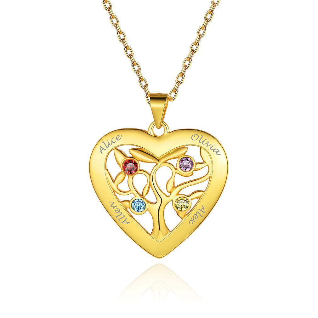 Collier Arbre de Vie en Argent 925 avec 4 Pierres de Naissance Or
