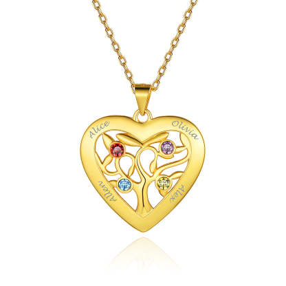 Collier Arbre de Vie en Argent 925 avec 4 Pierres de Naissance Or