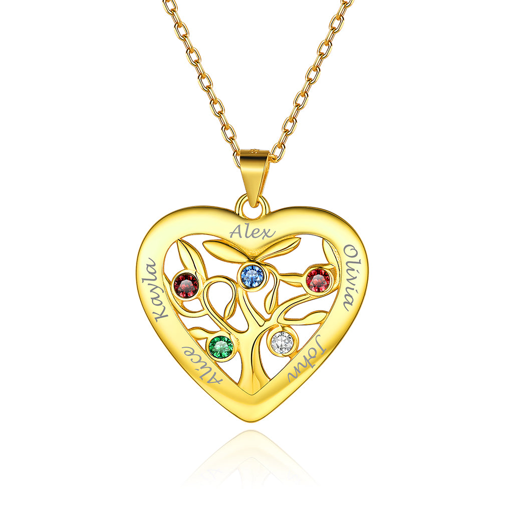 Collier Arbre de Vie en Argent 925 avec 5 Pierres de Naissance Or
