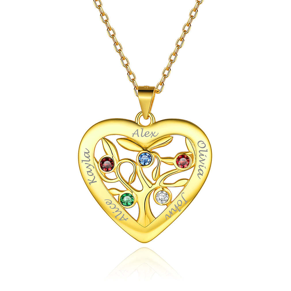 Collier Arbre de Vie en Argent 925 avec 5 Pierres de Naissance Or