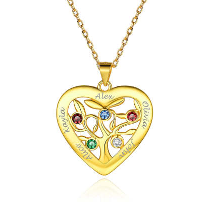 Collier Arbre de Vie en Argent 925 avec 5 Pierres de Naissance Or