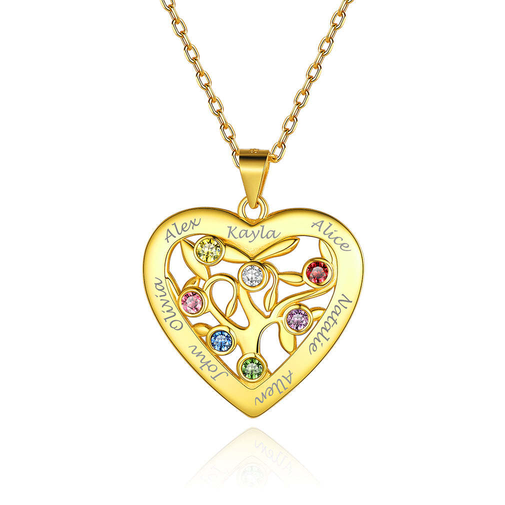 Collier Arbre de Vie en Argent 925 avec 7 Pierres de Naissance Or
