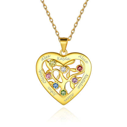 Collier Arbre de Vie en Argent 925 avec 7 Pierres de Naissance Or