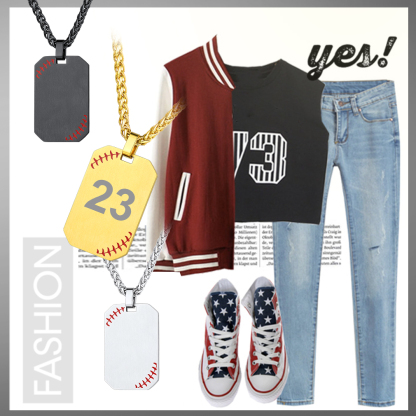 Colliere Numéro de Baseball avec Plaque Octogonale Personnalisée 