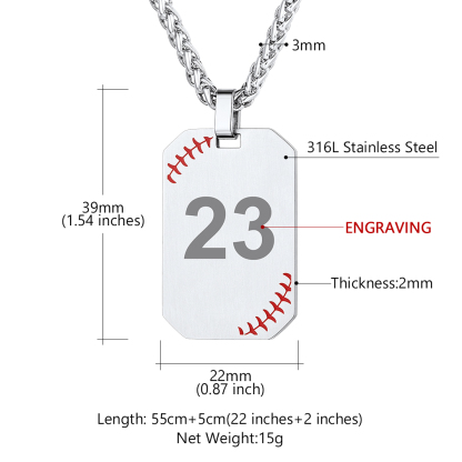 Colliere Numéro de Baseball Gravé avec Plaque Octogonale Personnalisée Taille