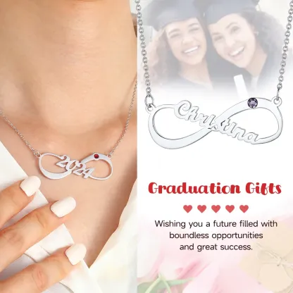 Collier Infini Personnalisé avec Prénom et Pierre de Naissance Cadeau pour Femme