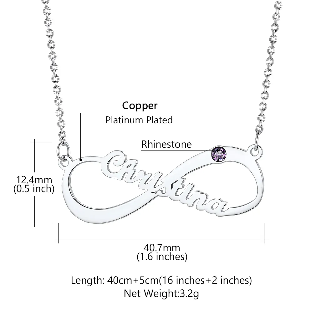 Collier Infini Personnalisé avec Prénom et Pierre de Naissance Taille  en Cuivre