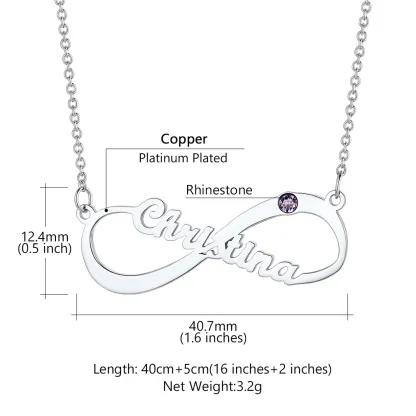 Collier Infini Personnalisé avec Prénom et Pierre de Naissance Taille  en Cuivre