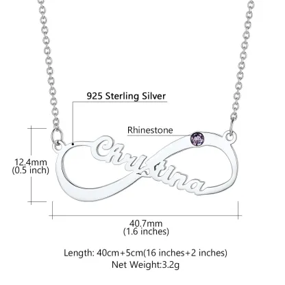 Collier Infini Personnalisé avec Prénom et Pierre de Naissance Taille