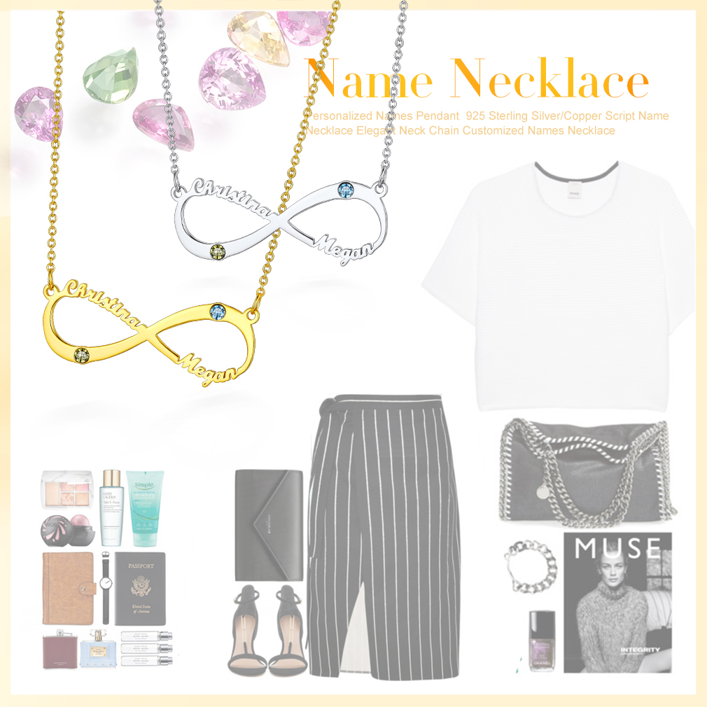 Collier Infini avec Pierre de Naissance et Prénoms