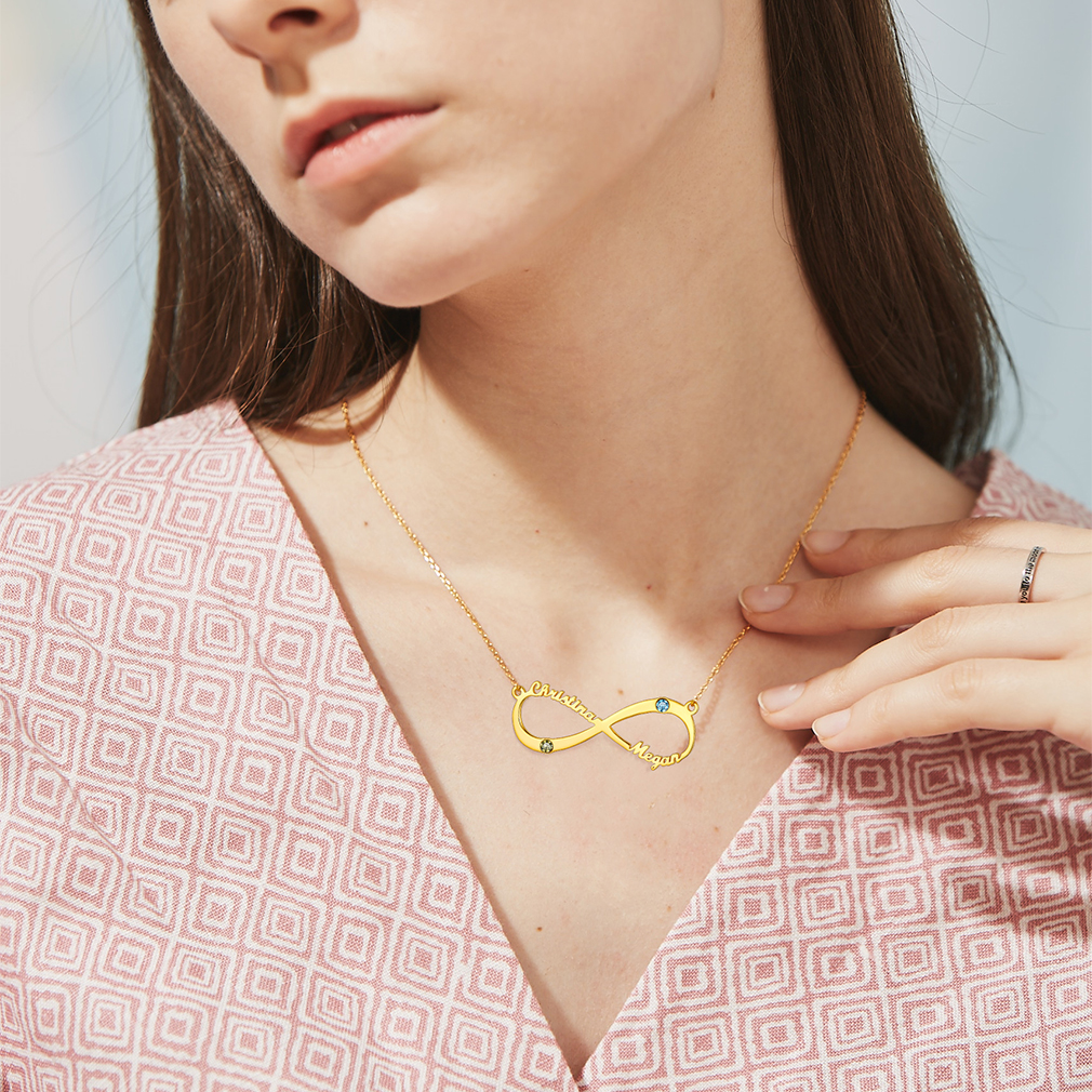 Collier Infini Personnalisé avec Pierre de Naissance  pour Femme