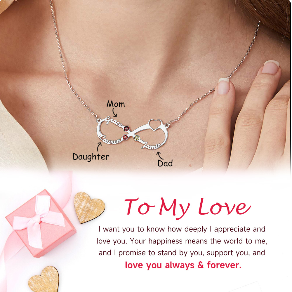 Collier Infini Personnalisé avec Pierres de Naissance pour Femme