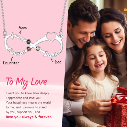 Collier Infini Personnalisé avec Noms et Pierres de Naissance pour Femme