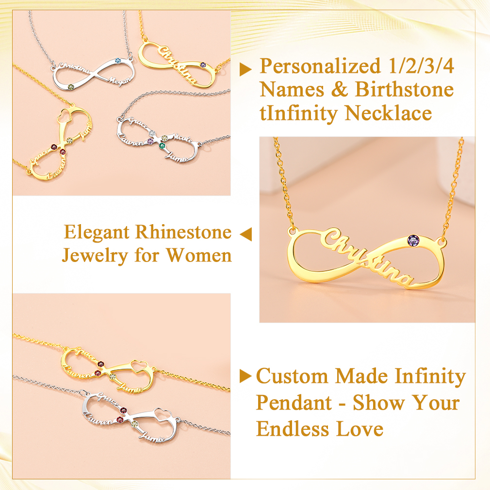 Collier Infini Personnalisé avec Pierre de Naissance et Prénoms pour Femme Détail