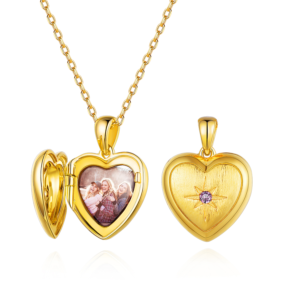 Collier Médaillon Photo Personnalisé avec Pierre de Naissance Or