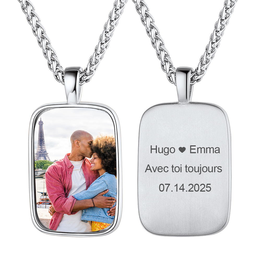 Collier Personnalisé avec Photo et Gravure en Acier Inoxydable 