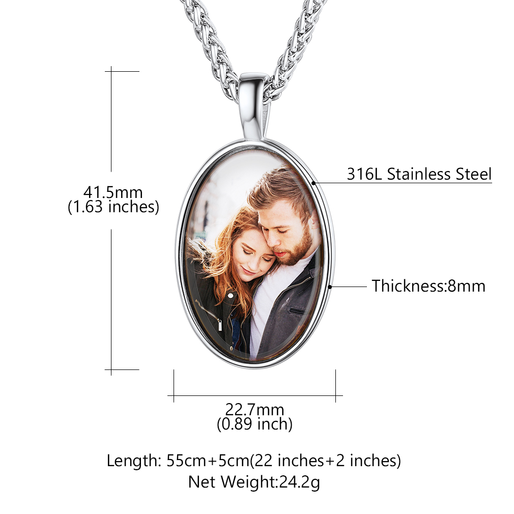 Collier Pendentif Unisexe Ovale avec Photo Gravée Personnalisée Taille