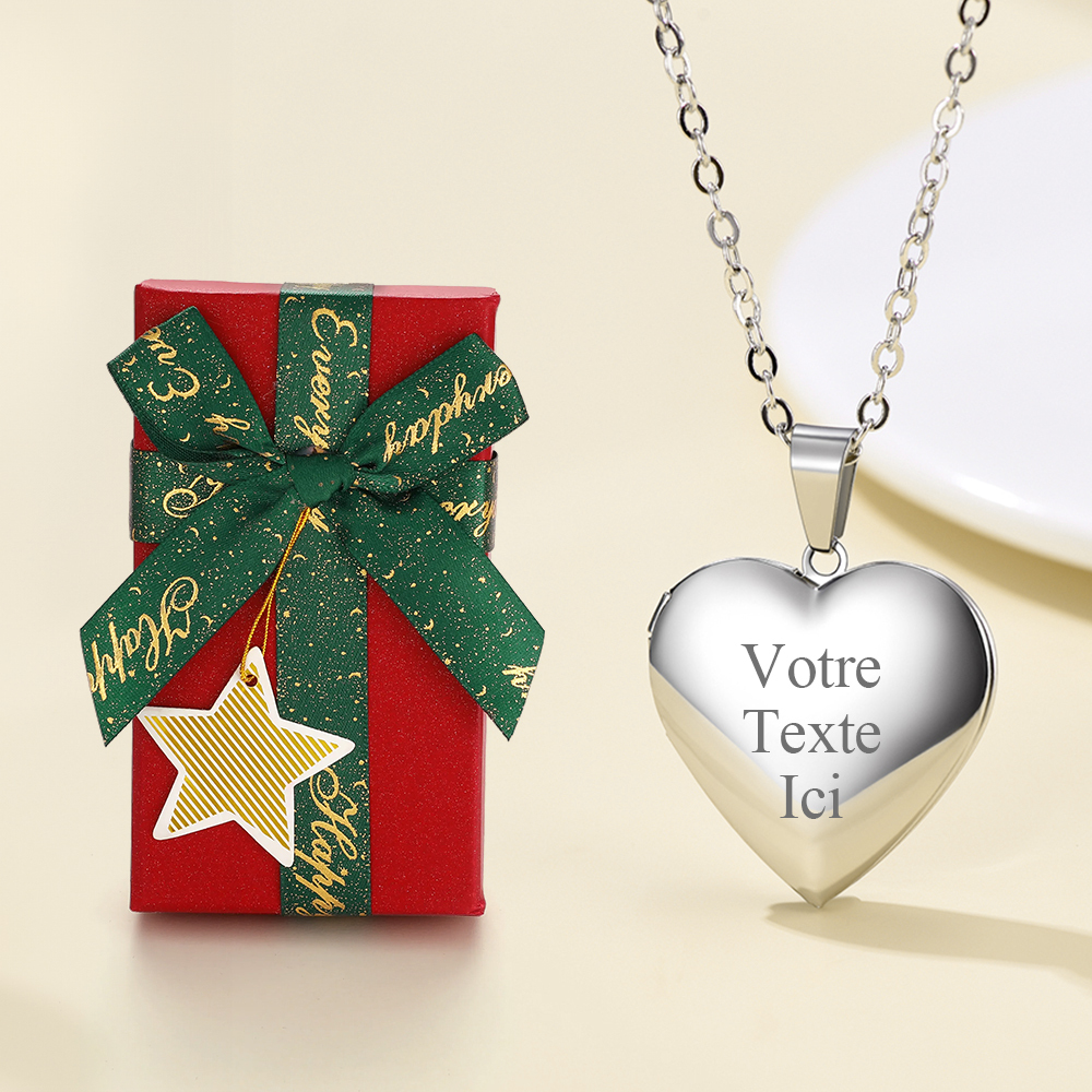 Collier Médaillon Cœur Personnalisé avec Photo Cadeau Noël Femme